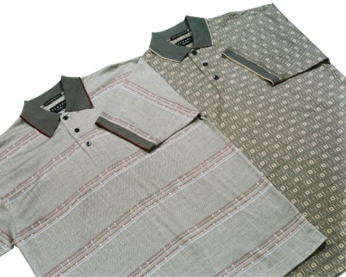 Two jacquard polo shirts in grey tones