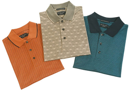 Jacquard polo shirts in orange, beige and teal
